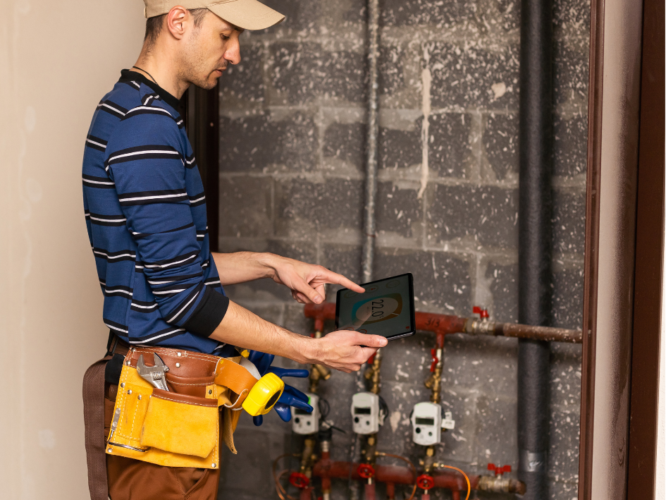 Handwerker prüft Heizungssystem